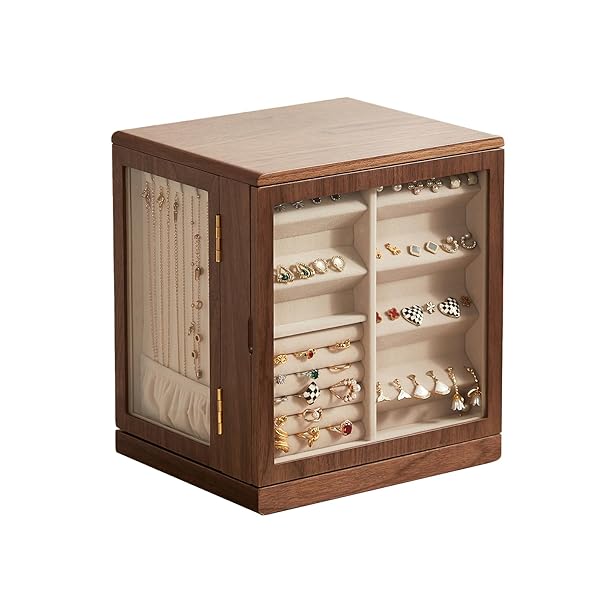 Homruilink Walnut Rotating Jewelry Box